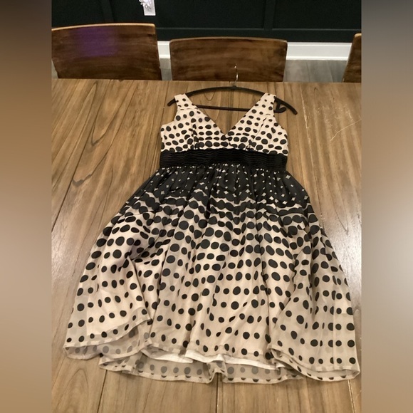 Anthropologie Burlapp polka dot Stripe Brown Black Sleeveless flare Mini dress 8 - Picture 8 of 11